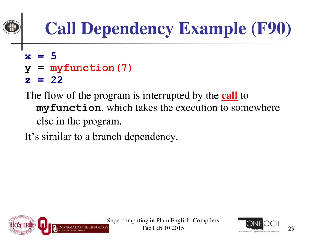 call dependency example f90