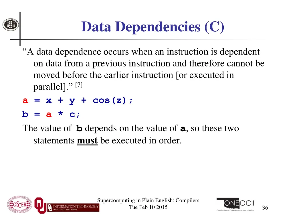 data dependencies c