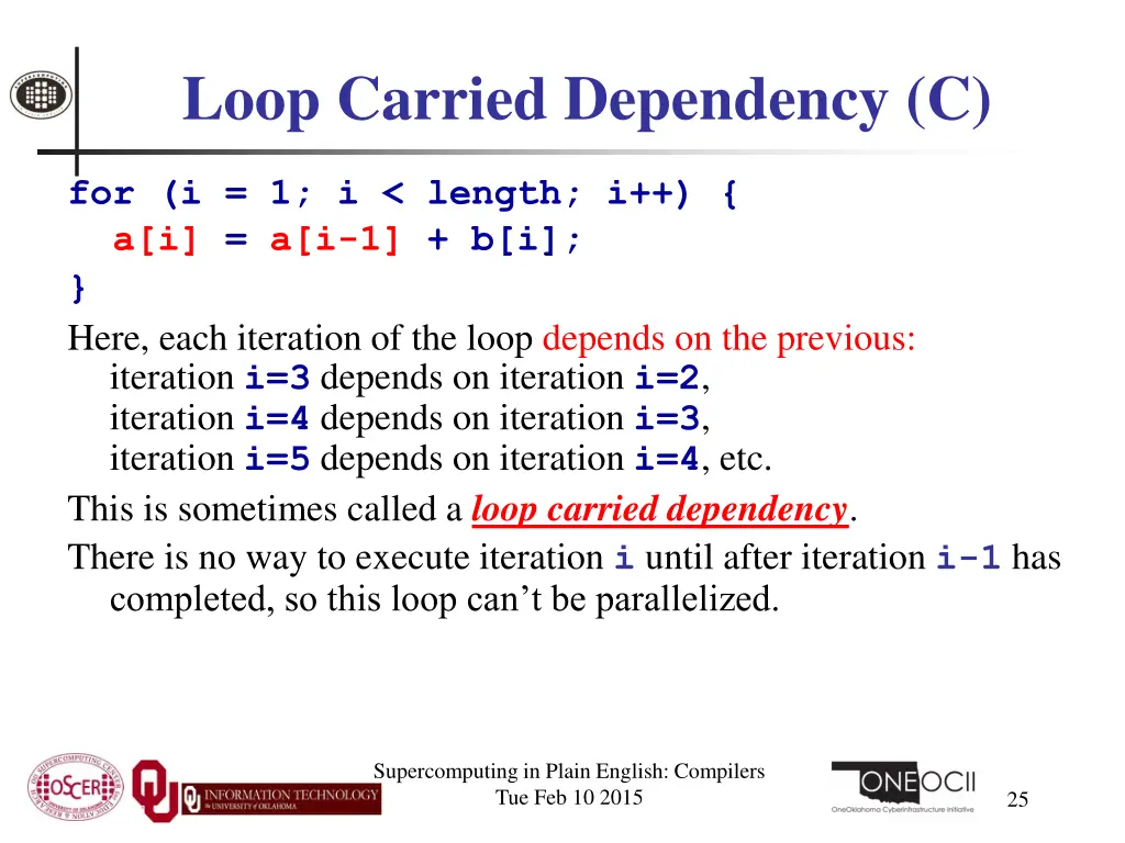 loop carried dependency c