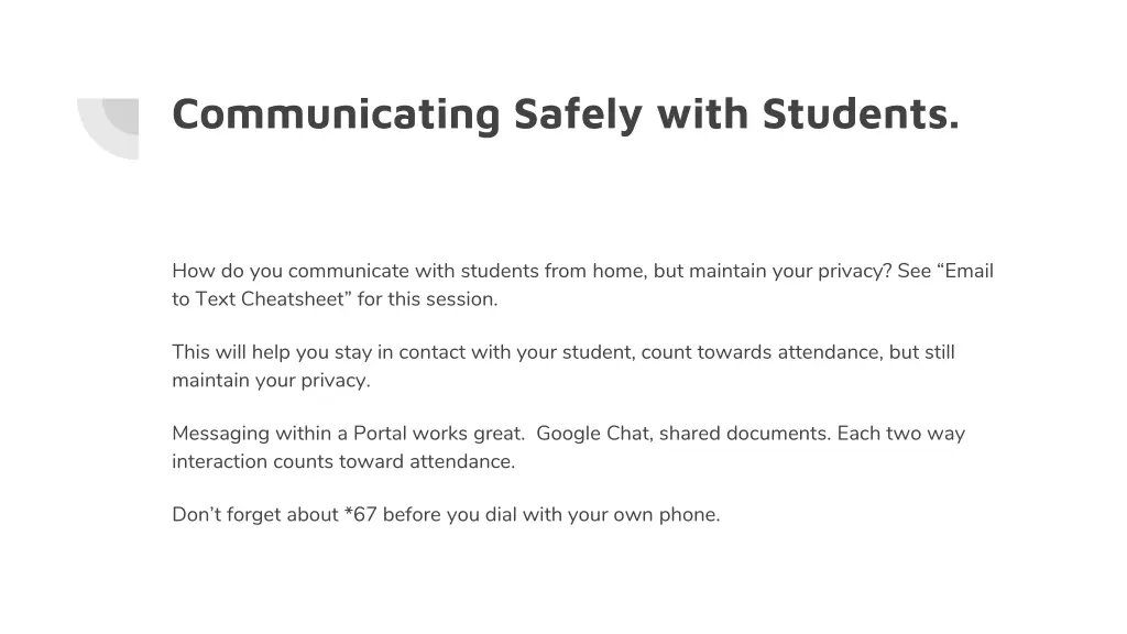 communicating safely with students