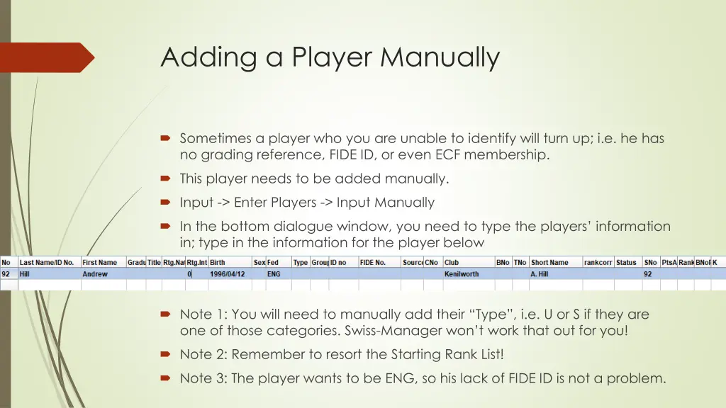 adding a player manually