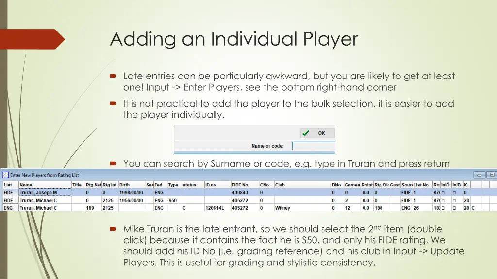 adding an individual player