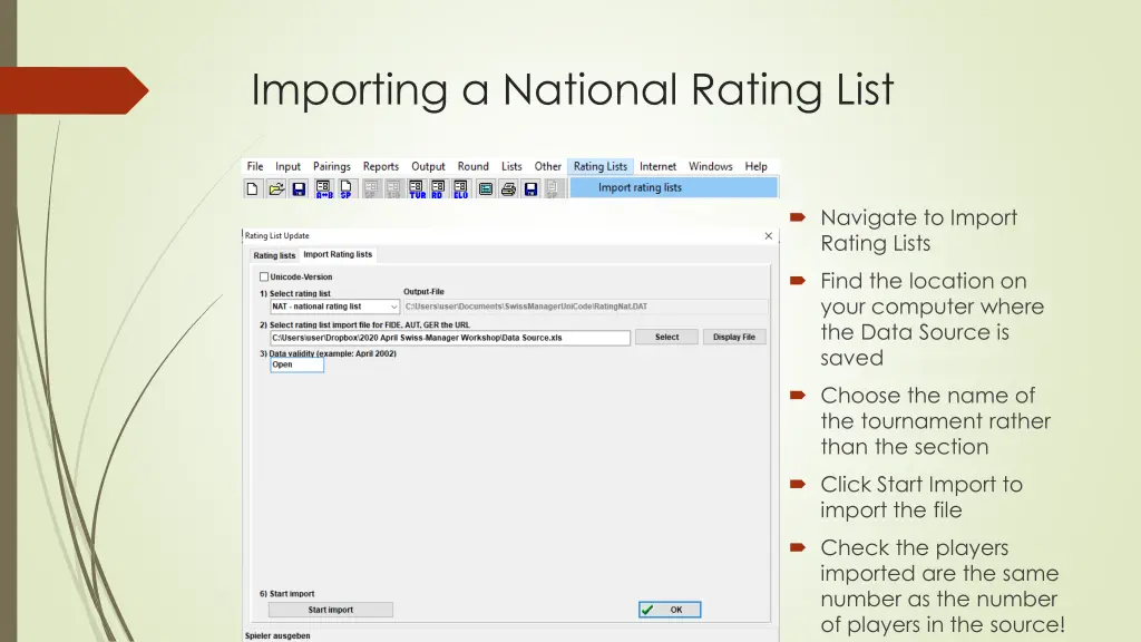 importing a national rating list