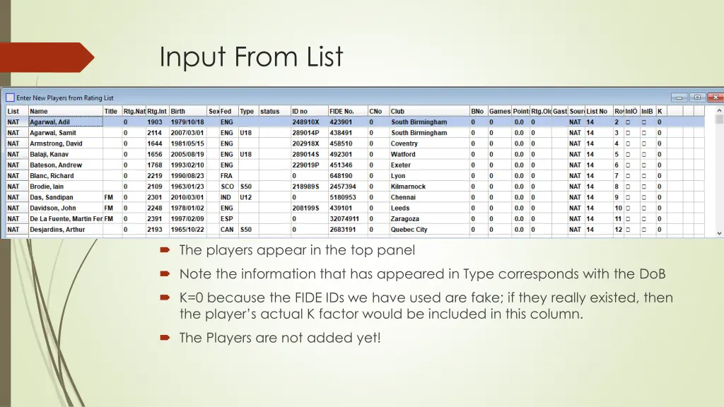 input from list 1