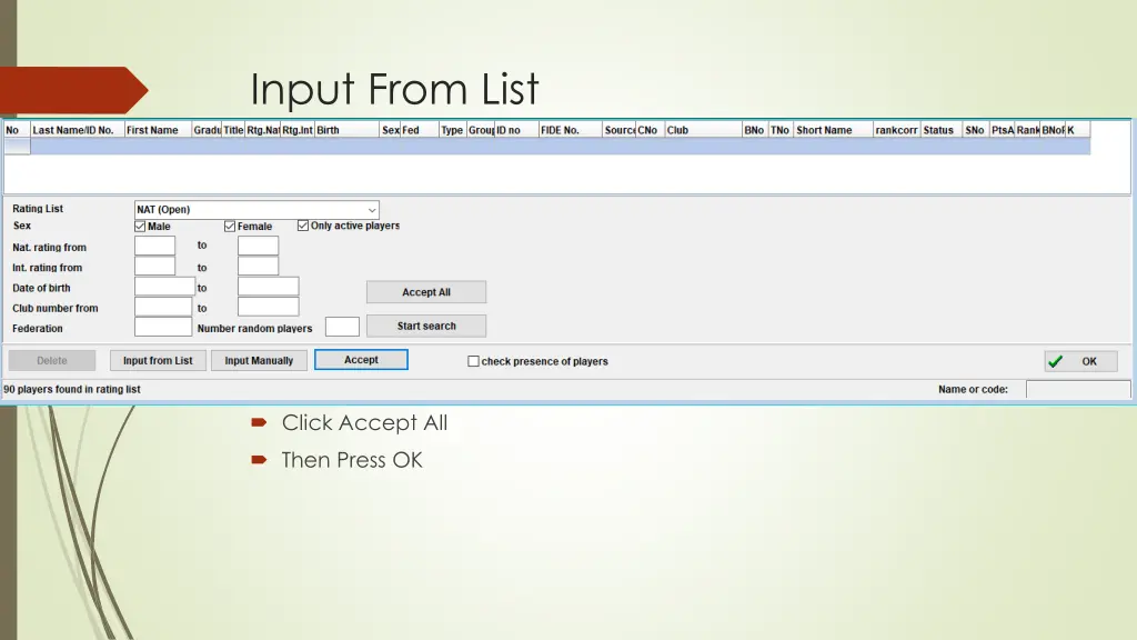 input from list 2