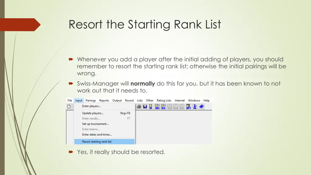 resort the starting rank list