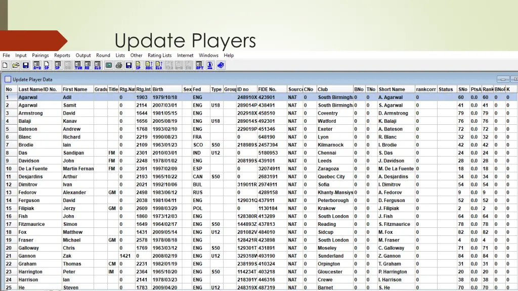 update players