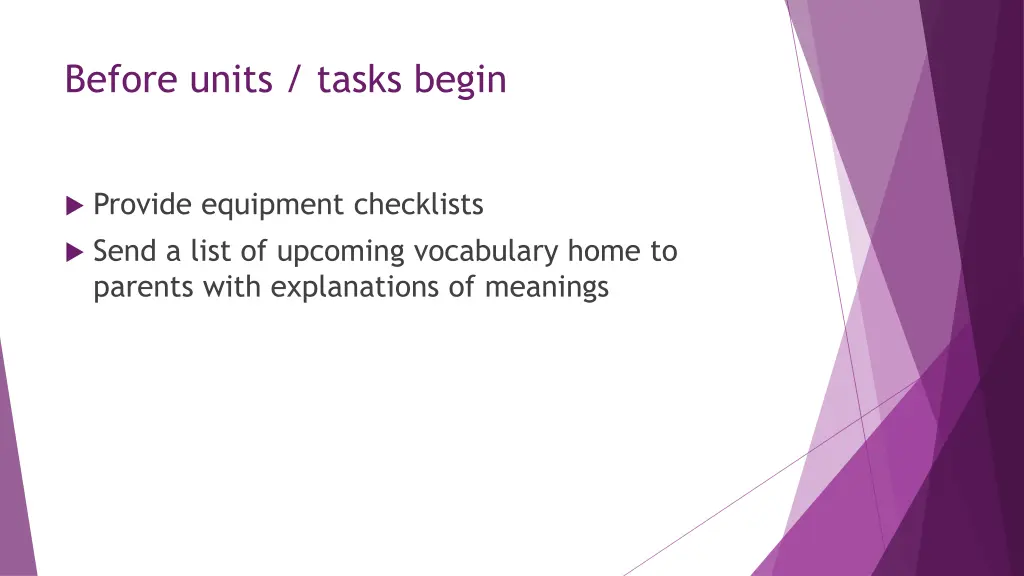 before units tasks begin