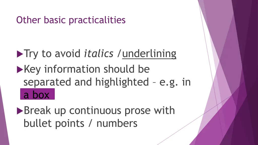 other basic practicalities