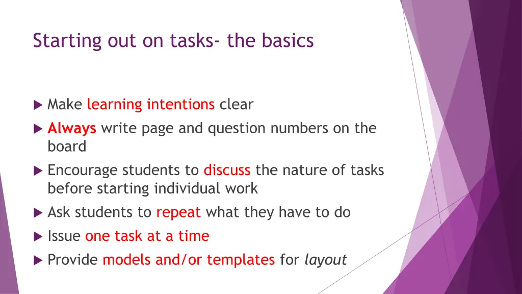 starting out on tasks the basics