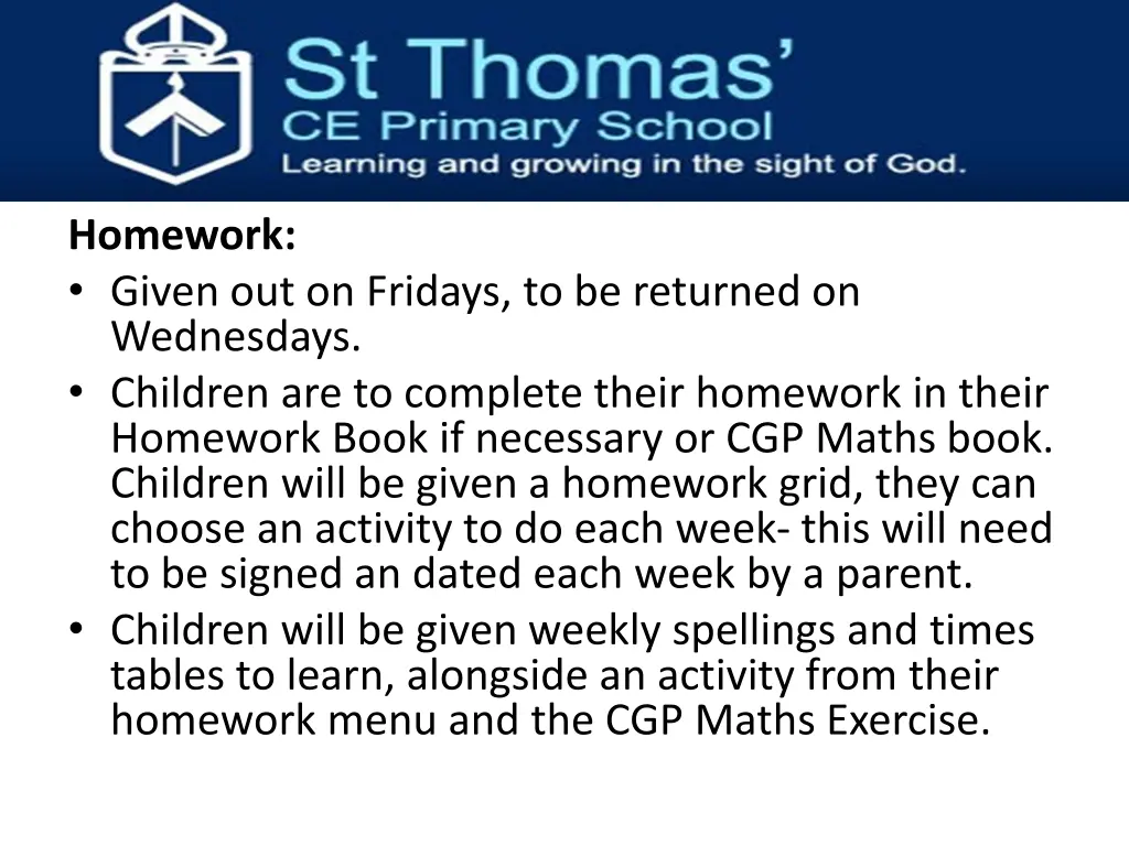 homework given out on fridays to be returned