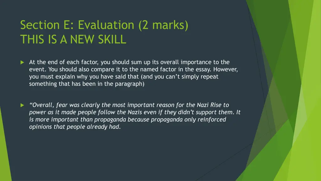 section e evaluation 2 marks this is a new skill