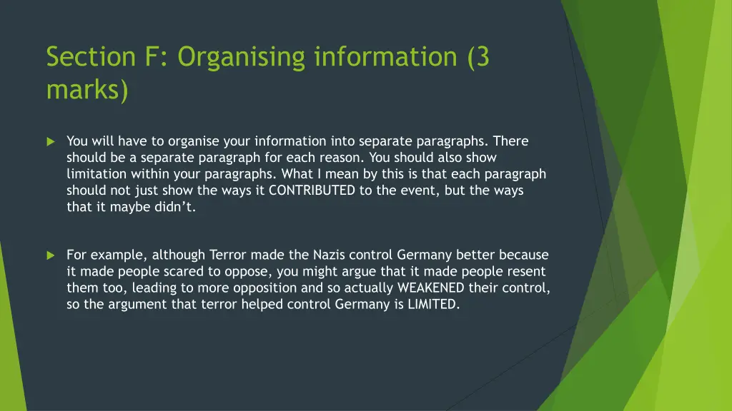 section f organising information 3 marks