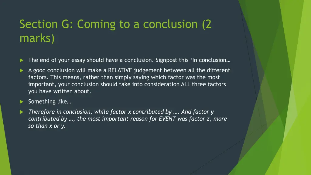 section g coming to a conclusion 2 marks