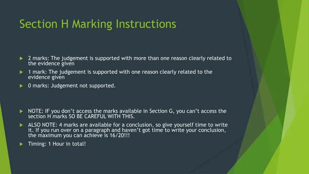 section h marking instructions