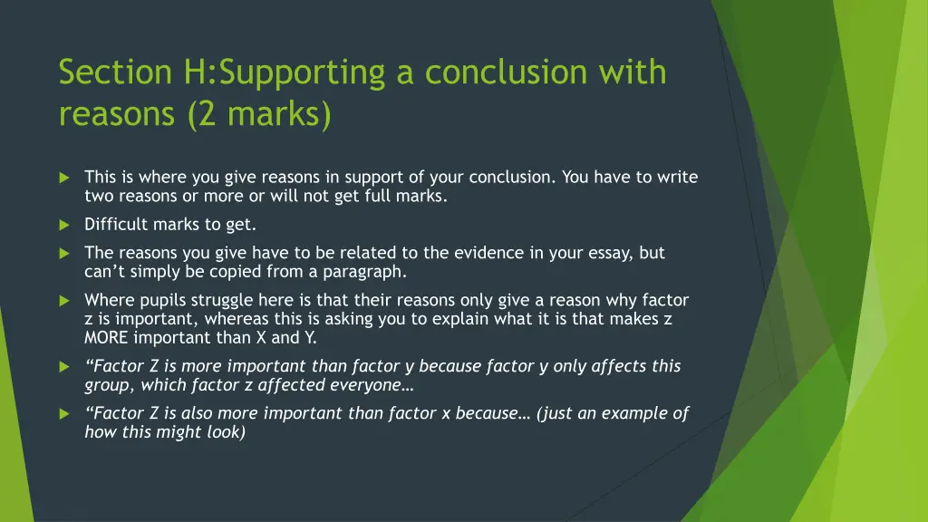 section h supporting a conclusion with reasons