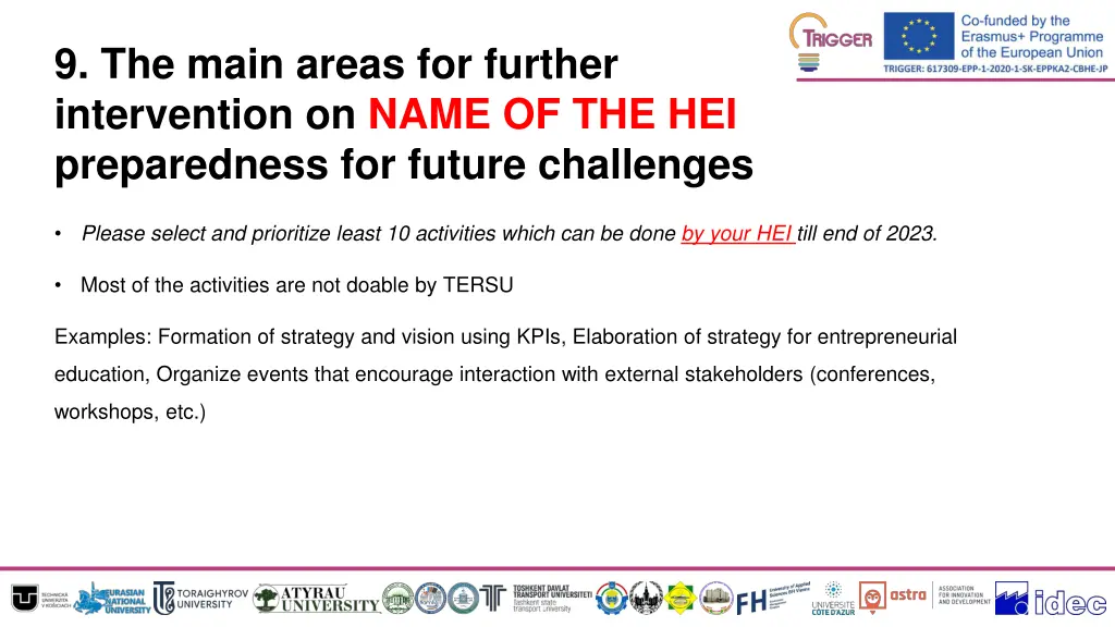 9 the main areas for further intervention on name