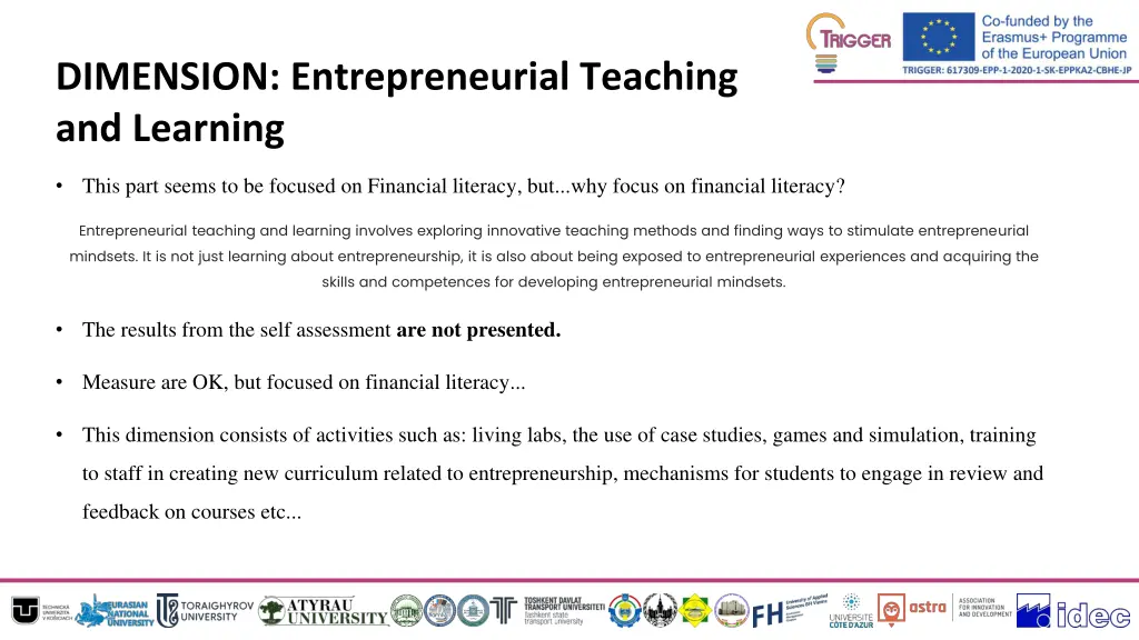 dimension entrepreneurial teaching and learning
