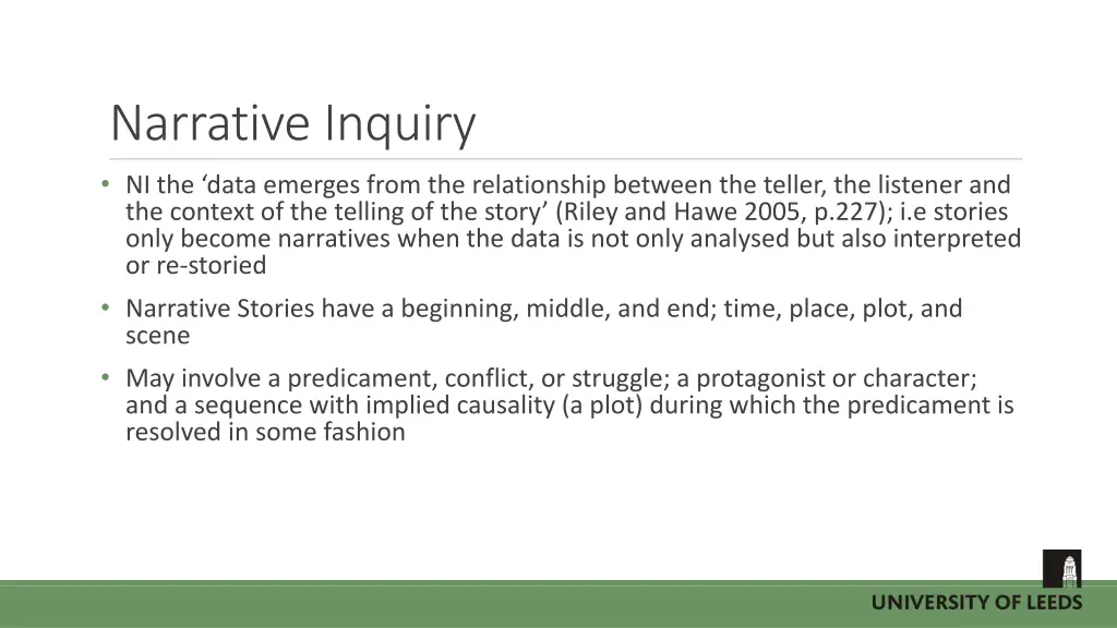 narrative inquiry ni the data emerges from