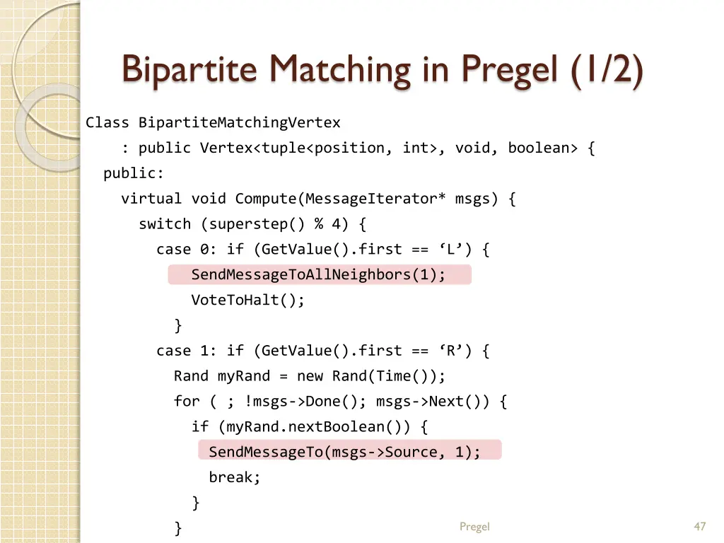 bipartite matching in pregel 1 2