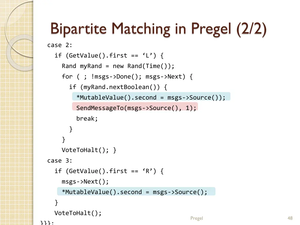 bipartite matching in pregel 2 2