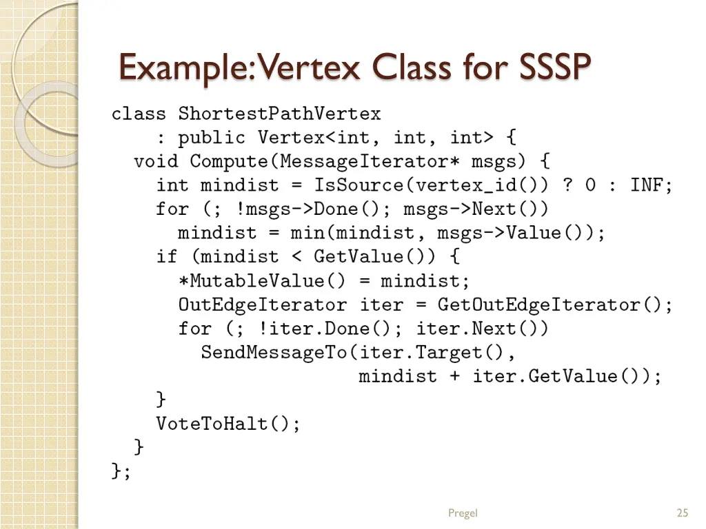 example vertex class for sssp