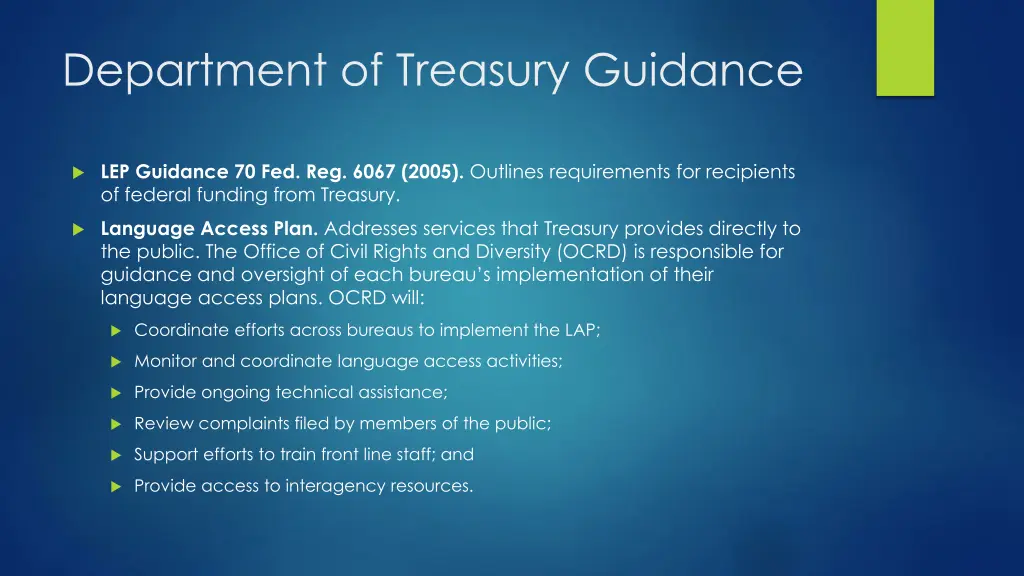 department of treasury guidance