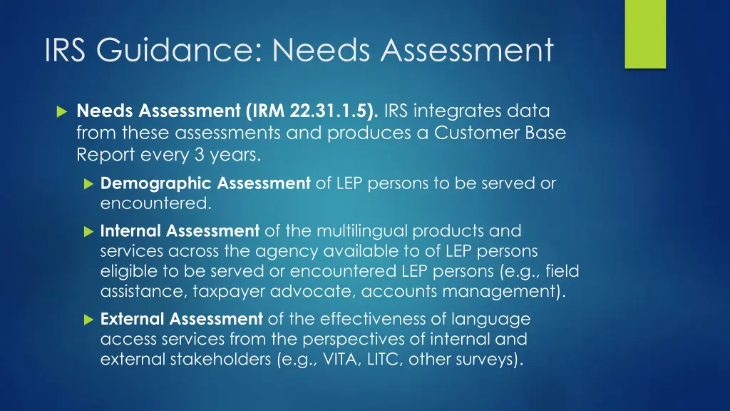 irs guidance needs assessment