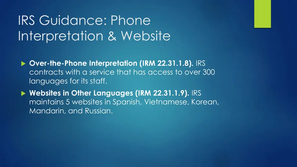 irs guidance phone interpretation website