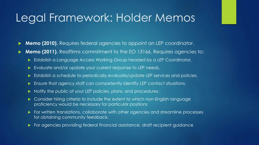legal framework holder memos