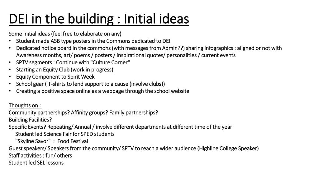 dei in the building initial ideas