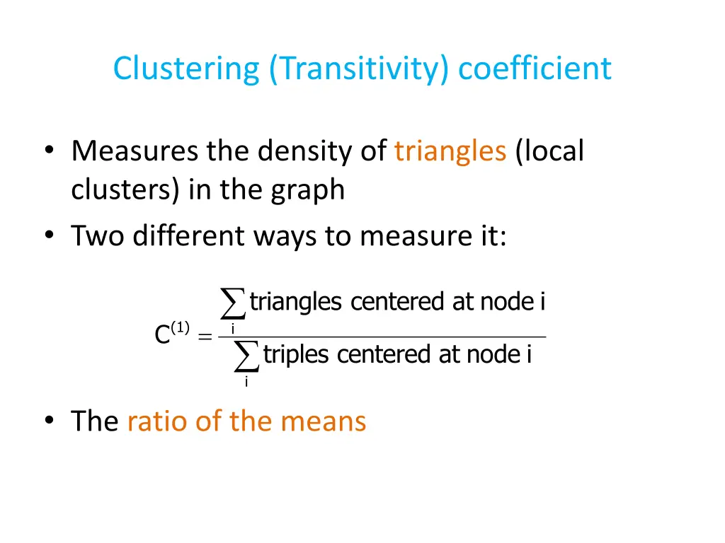 clustering transitivity coefficient