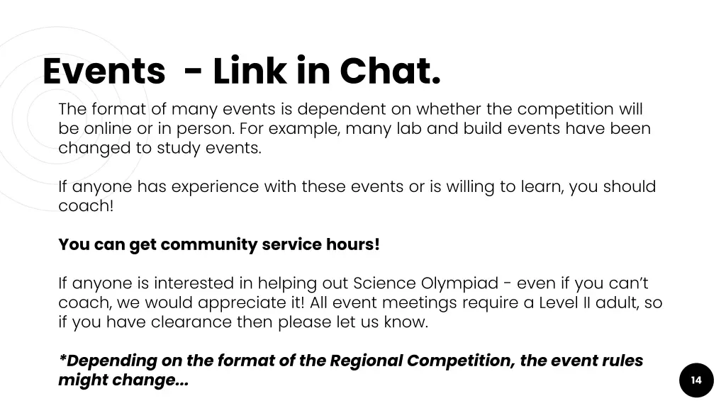 events link in chat the format of many events