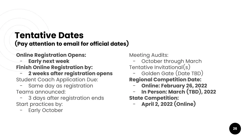 tentative dates pay attention to email
