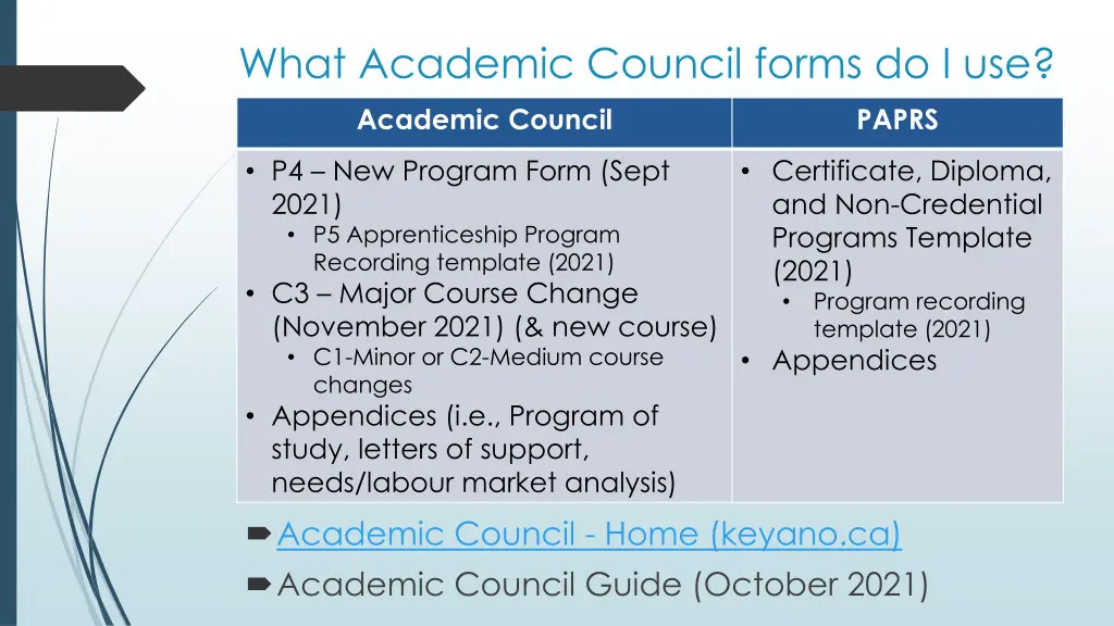 what academic council forms do i use