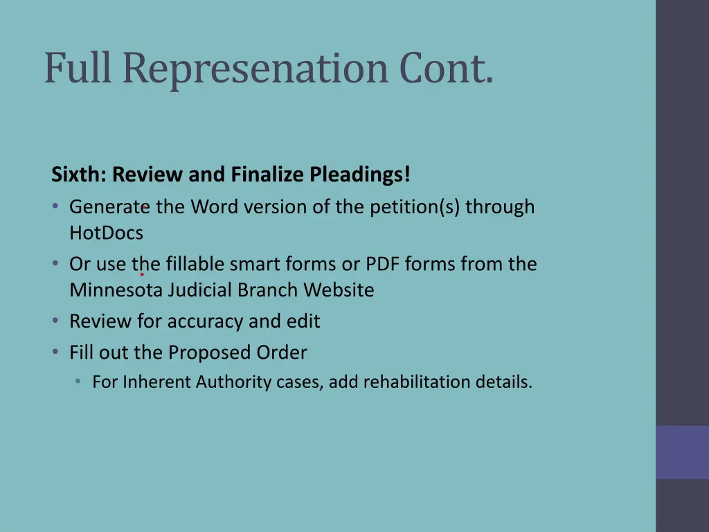 full represenation cont