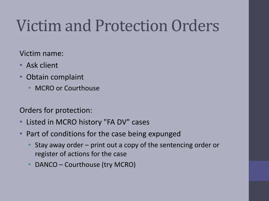 victim and protection orders
