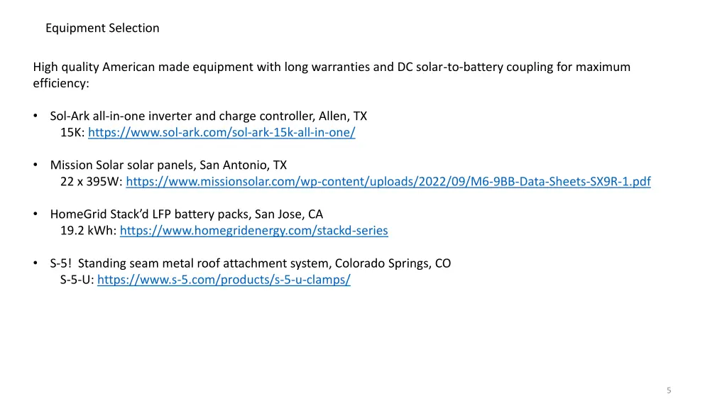 equipment selection