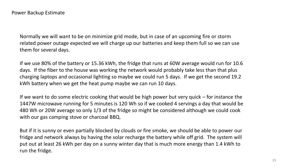 power backup estimate