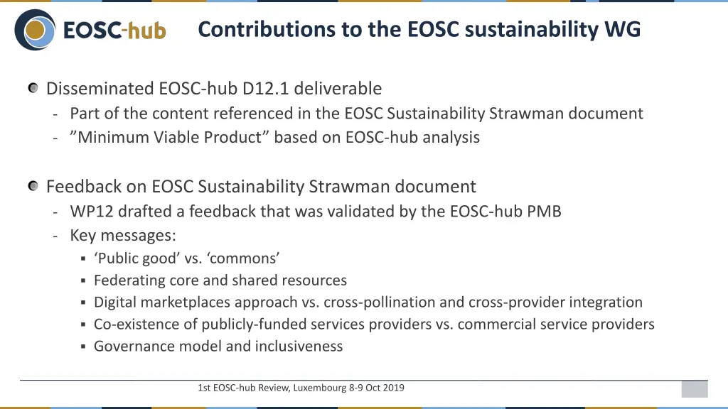 contributions to the eosc sustainability wg