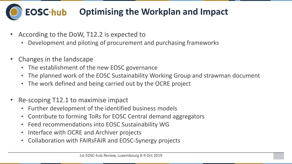 optimising the workplan and impact