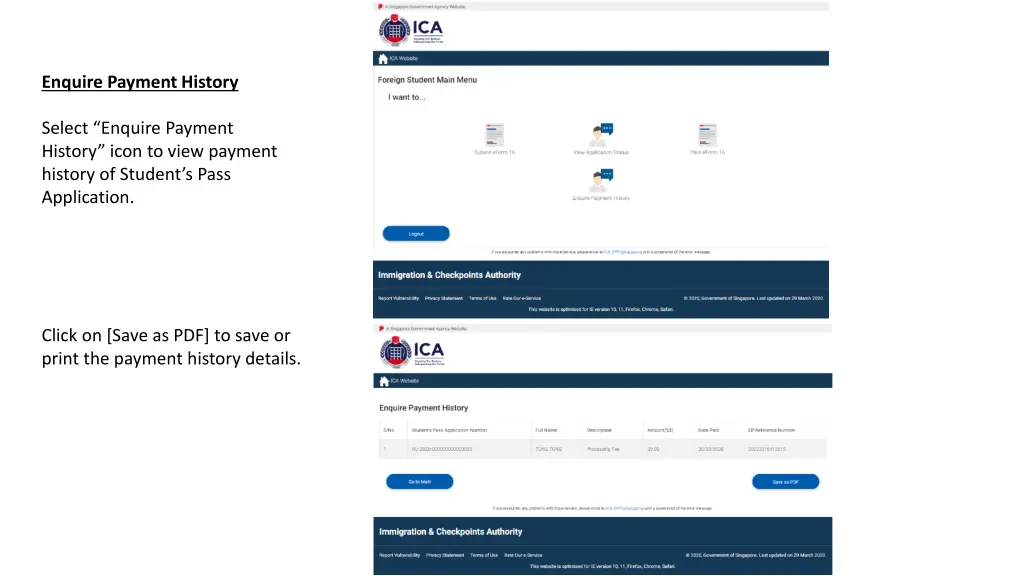 enquire payment history