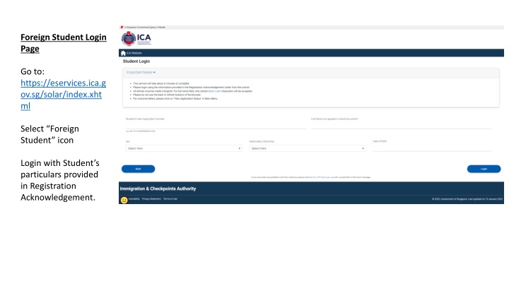 foreign student login page