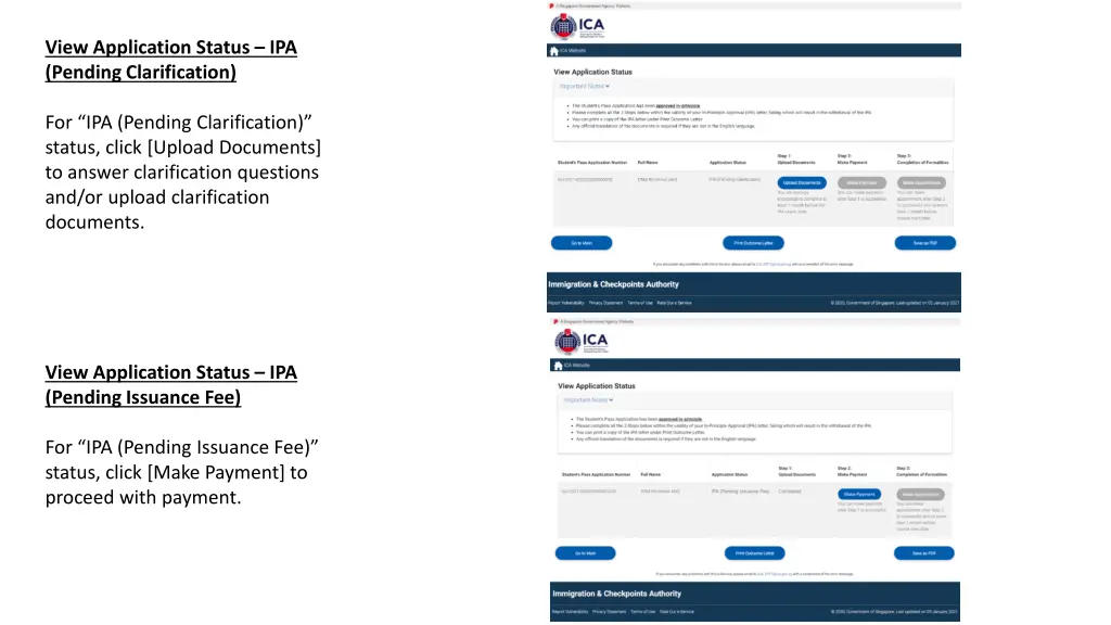 view application status ipa pending clarification