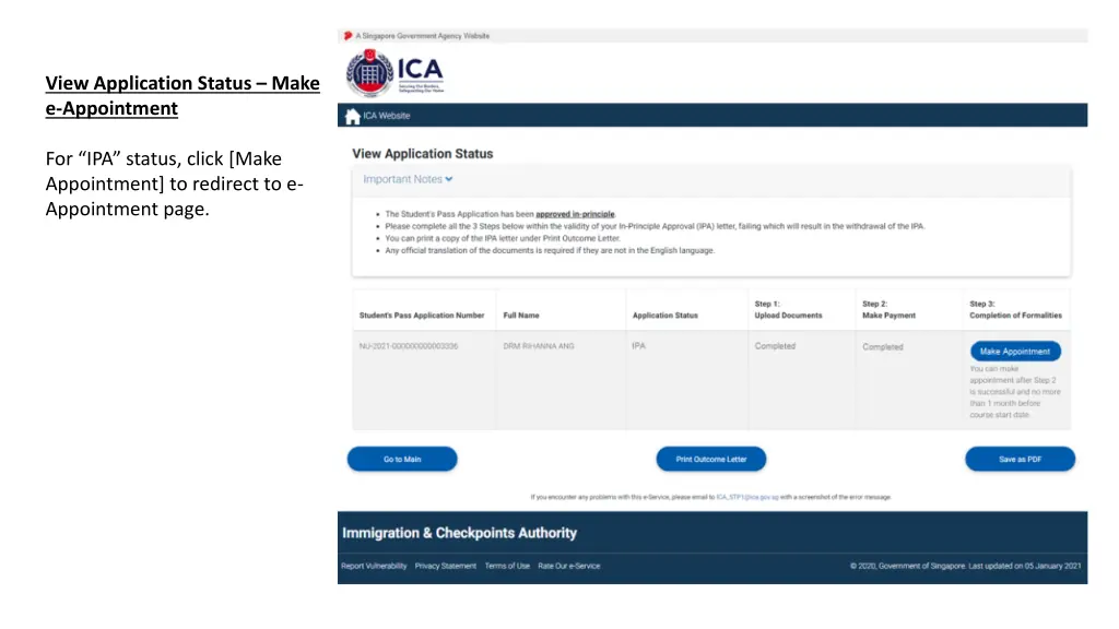 view application status make e appointment