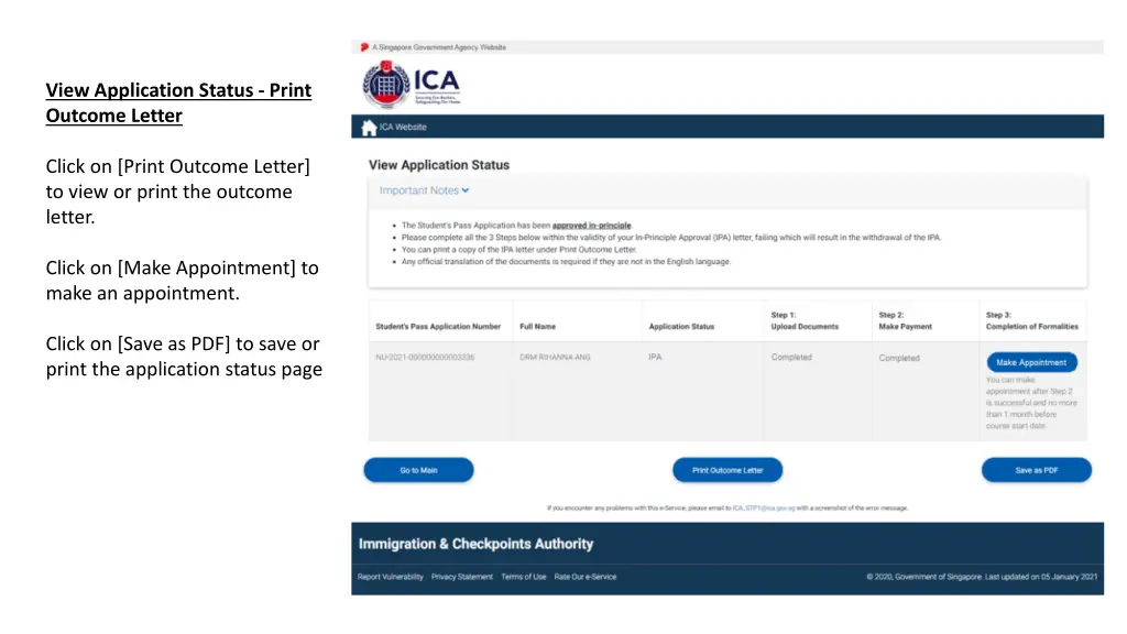 view application status print outcome letter