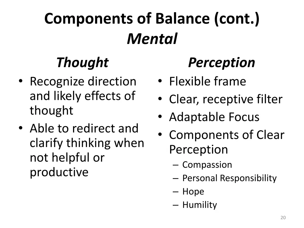 components of balance cont mental thought