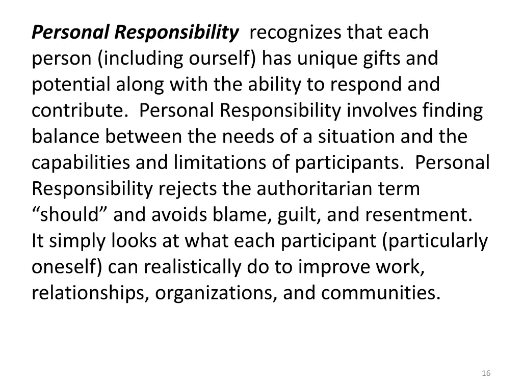 personal responsibility recognizes that each