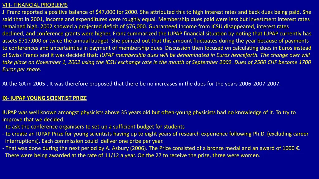viii financial problems j franz reported