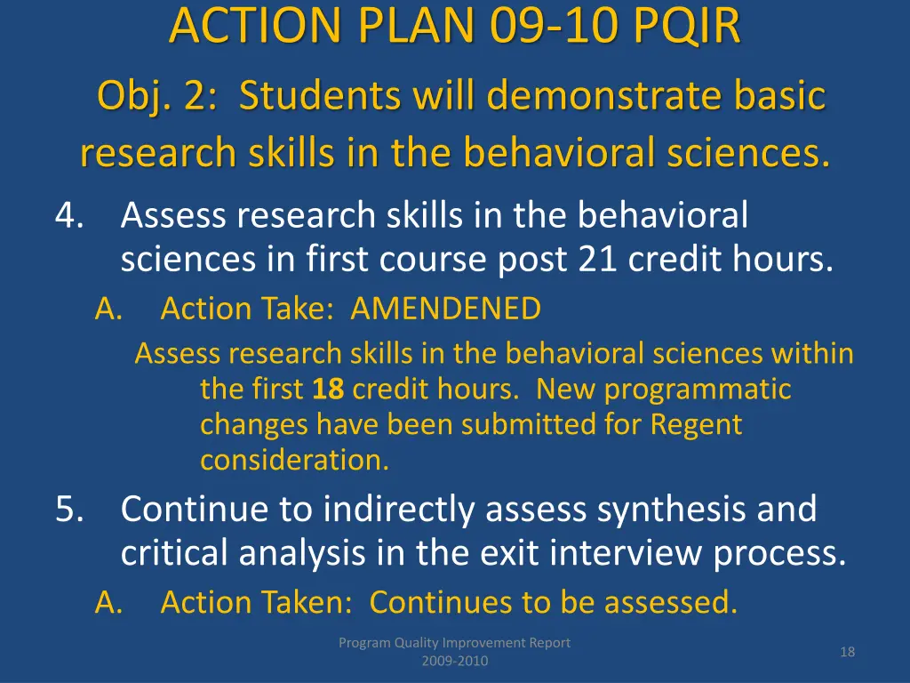 action plan 09 10 pqir obj 2 students will 4